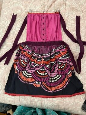 Anthropologie Pink and Purple Printed Tiered Apron